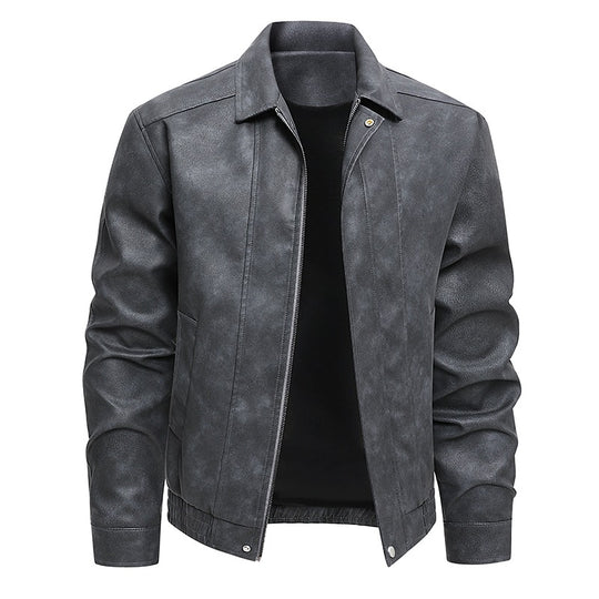 Herren Kurz geschnittene Kunstlederjacke im Vintage‑Look mit Hemdkragen & durchgehendem Reißverschluss Nord Taschen
