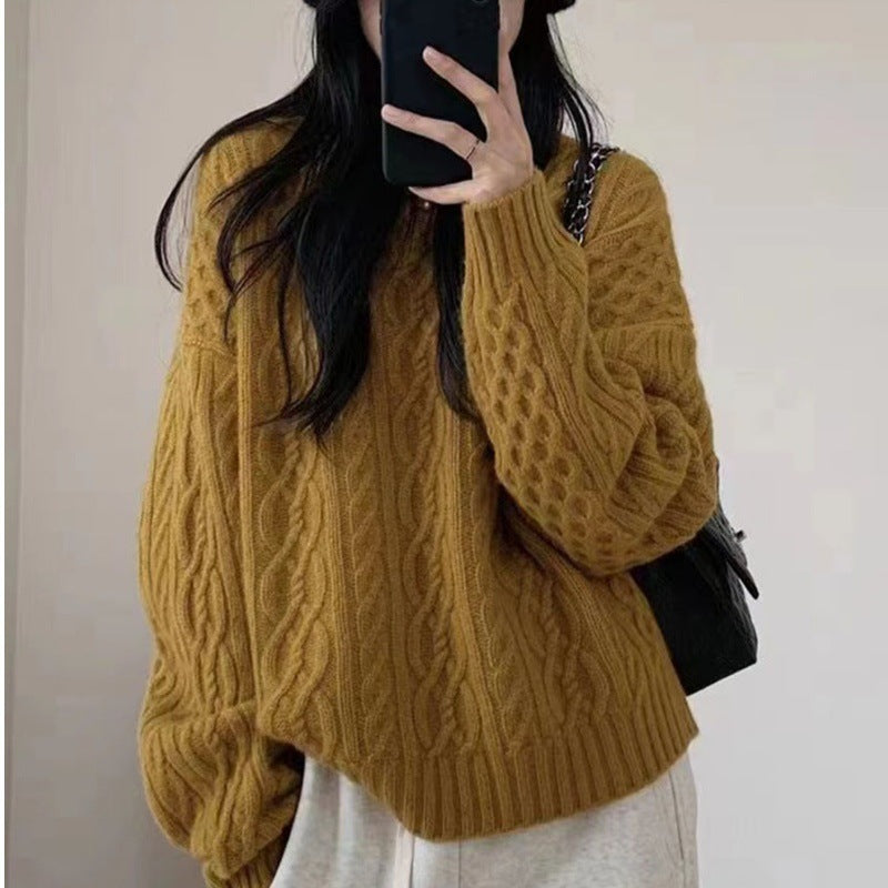 Damen Oversize Zopfmuster‑Pullover mit Rundhalsausschnitt und lässiger Schulterpartie Nord Taschen