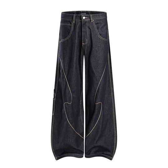 Damen High‑Waist weite Balloon-Jeans mit Kontrastnähten und Utility‑Tasche Nord Taschen