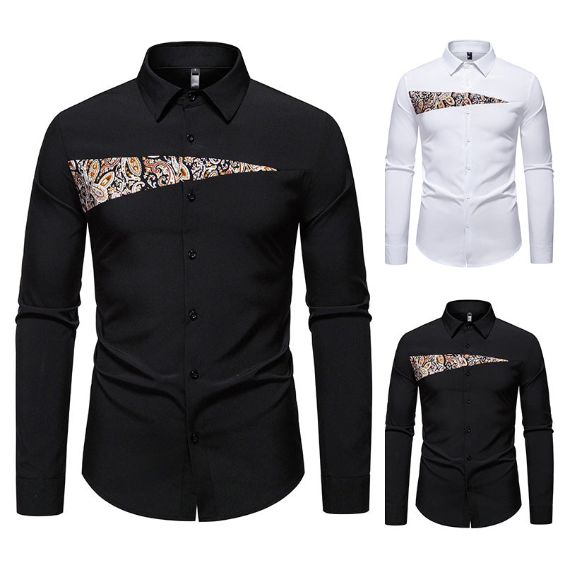 Herren Slim-Fit Business-Hemd mit Paisley-Brustpasse und Kentkragen Nord Taschen