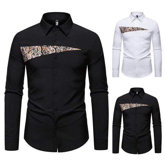Herren Slim-Fit Business-Hemd mit Paisley-Brustpasse und Kentkragen Nord Taschen