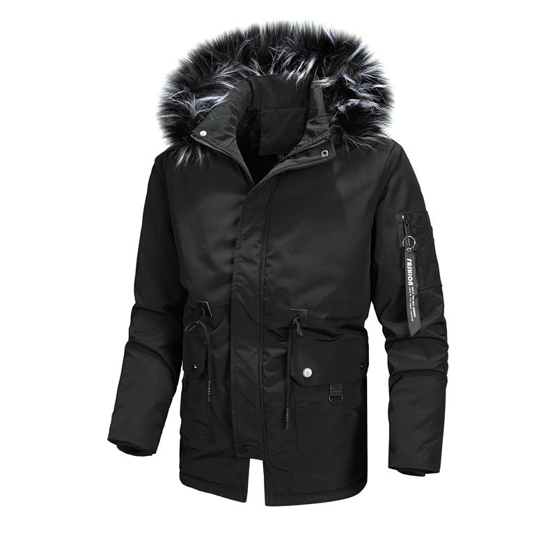 Herren Urbaner Thermo-Parka mit Kunstfellkapuze, Multifunktionstaschen und Taillenregulierung Nord Taschen