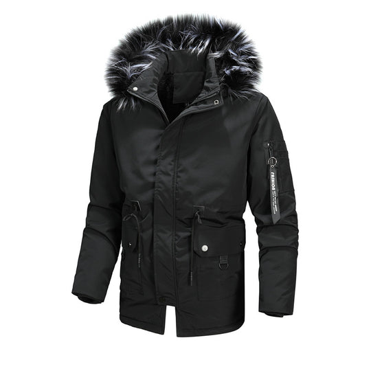 Herren Urbaner Thermo-Parka mit Kunstfellkapuze, Multifunktionstaschen und Taillenregulierung Nord Taschen