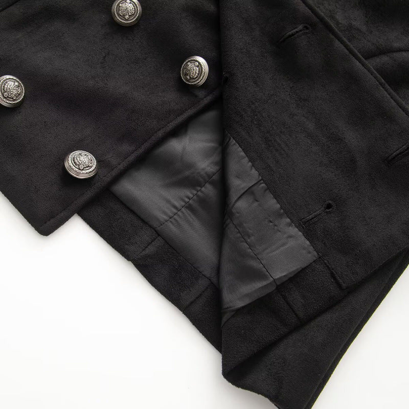 Damen Kurzgeschnittene Taillierte Militärblousonjacke mit hohem Stehkragen, doppelreihigen Metallknöpfen und Schulterriegeln Nord Taschen