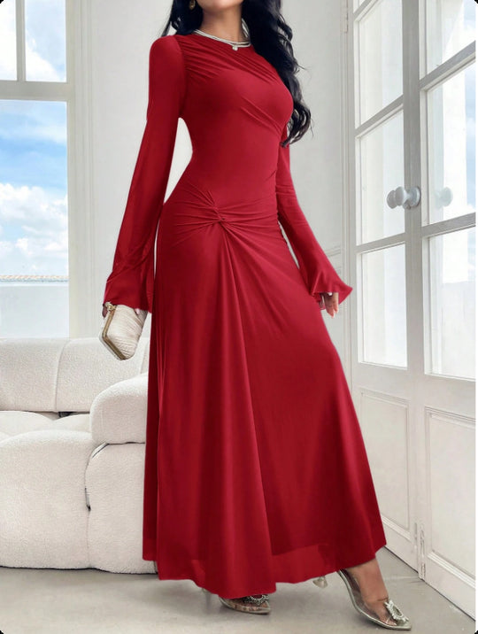 Damen Maxikleid mit geraffter Taillenpartie und Glockenärmeln Nord Taschen