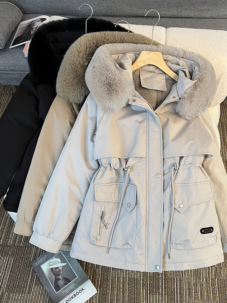 Damen nan wattierter Parka mit abnehmbarer Kunstpelzkapuze, tailliertem Kordelzug und weichem Teddy-Innenfutter Nord Taschen