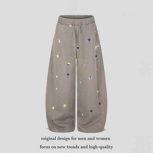 Damen Extraweite Palazzo-Capri-Sweathose mit Sternen-Print, Komfortbund und verstellbarem Saum Nord Taschen