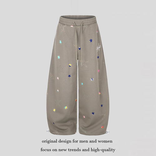 Damen Extraweite Palazzo-Capri-Sweathose mit Sternen-Print, Komfortbund und verstellbarem Saum Nord Taschen