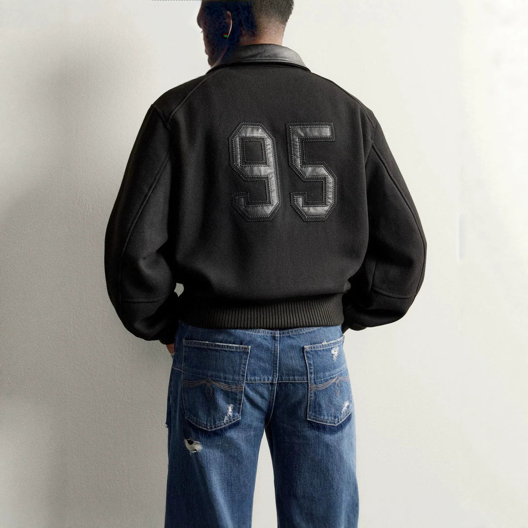 Herren Kurzblouson im Vintage-Bomberstil mit kontrastierendem Lederbesatz und Rippbündchen Nord Taschen