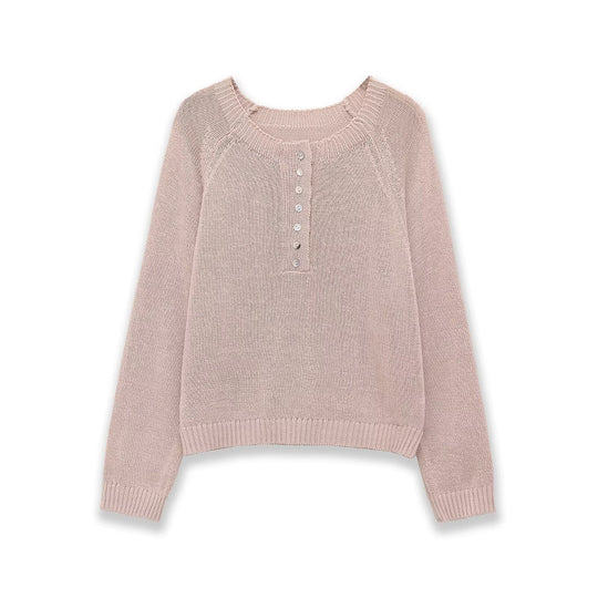 Damen Leichter Feinstrick-Pullover mit Henley-Knopfleiste Nord Taschen