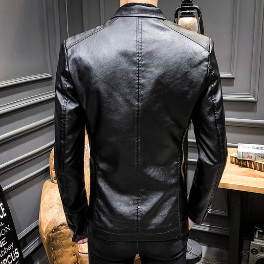 Herren Lässiges Slim-Fit Kunstleder-Sakko mit Reverskragen und aufgesetzten Taschen Nord Taschen
