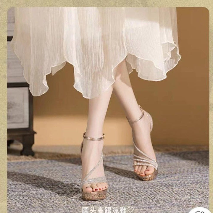 Damen Glamouröse High Heels mit glitzerndem Obermaterial und elegantem Riemchen-Design
