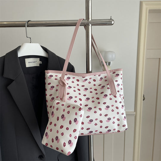 Damen elegante Strandtasche mit romantischem Lippenmuster Nord Taschen