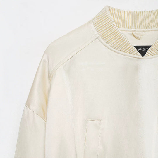 Damen Kurzer Satin-Bomber mit Oversize-Ballonärmeln und Rippkragen Nord Taschen