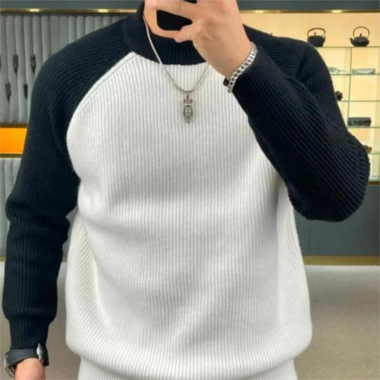 Herren Gerippter Raglan-Pullover mit Kontrastärmeln und kurzem Stehkragen Nord Taschen