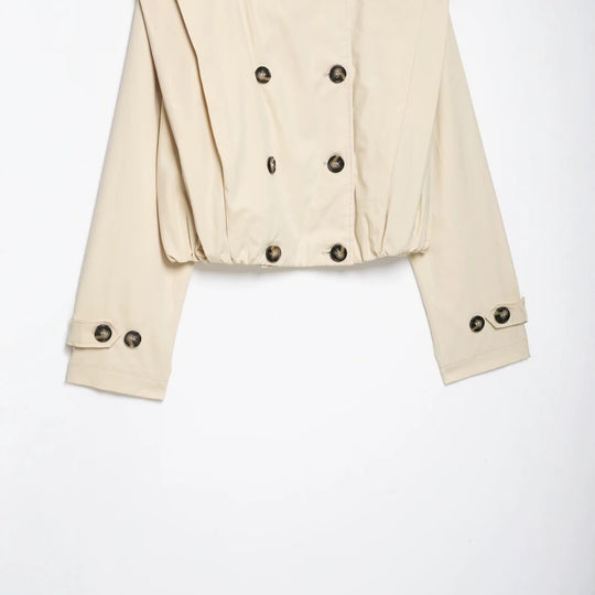 Damen Cropped Trenchjacke im Cape-Look mit doppelreihiger Knopfleiste und hohem Stehkragen Nord Taschen