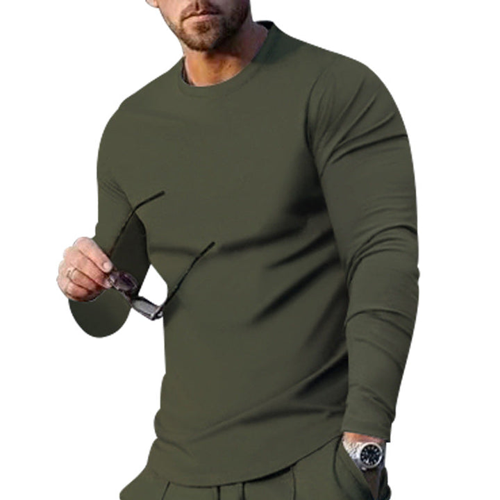 Herren nan schmal geschnittenes Langarmshirt mit Rundhalsausschnitt elastischem Baumwollstretch und verlängertem Saum