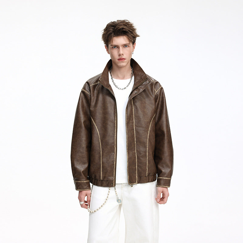 Herren Lederoptik-Blouson mit Stehkragen, Reißverschluss und Ziernähten Nord Taschen