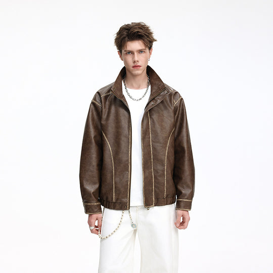 Herren Lederoptik-Blouson mit Stehkragen, Reißverschluss und Ziernähten Nord Taschen