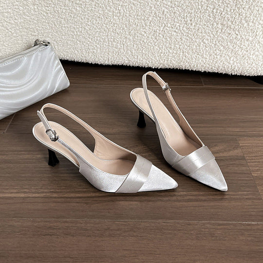 Damen Sling-Pumps mit eleganter Satin-Oberfläche und raffinierter Absatzhöhe
