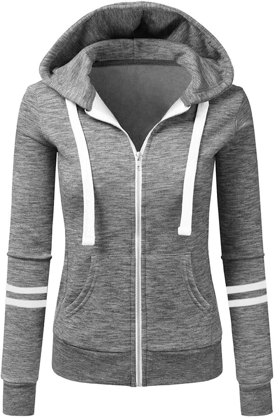Damen Kapuzenjacke mit Reißverschluss, Kängurutasche und Kontraststreifen Nord Taschen