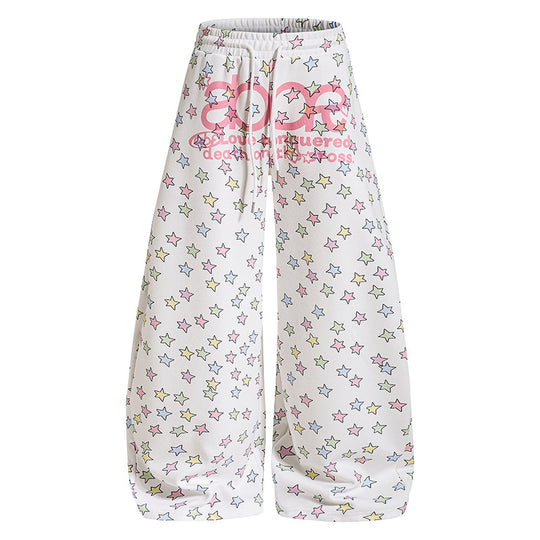 Damen Weite Lounge-Palazzohose mit hohem Elastikbund, Kordelzug und Sternchen-Allover Nord Taschen