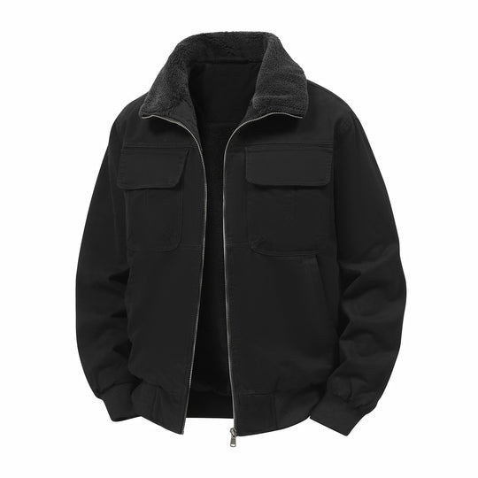 Herren Thermo-Bomberjacke im Fieldstil mit Teddykragen, aufgesetzten Brusttaschen & Reißverschluss Nord Taschen