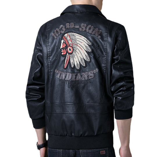 Herren Piloten‑Bomberjacke aus Kunstleder mit gestickten Patches und Rippbündchen Nord Taschen