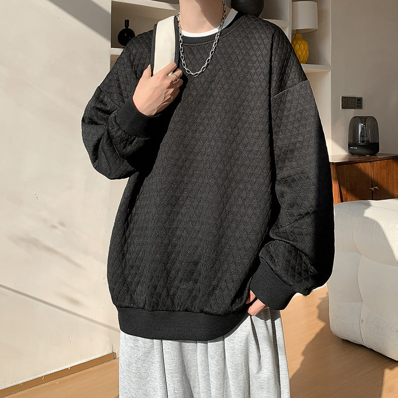 Herren Oversize-Quilt-Sweatshirt mit Rautenmuster und gerippten Bündchen Nord Taschen