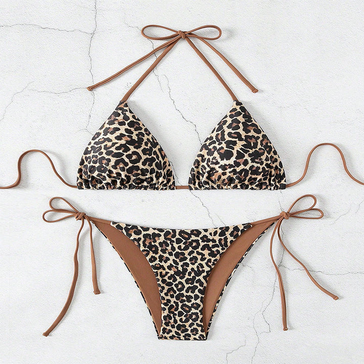 Damen Triangel-Bikini-Set mit verstellbaren BindNord Taschenändern und animalischem Design