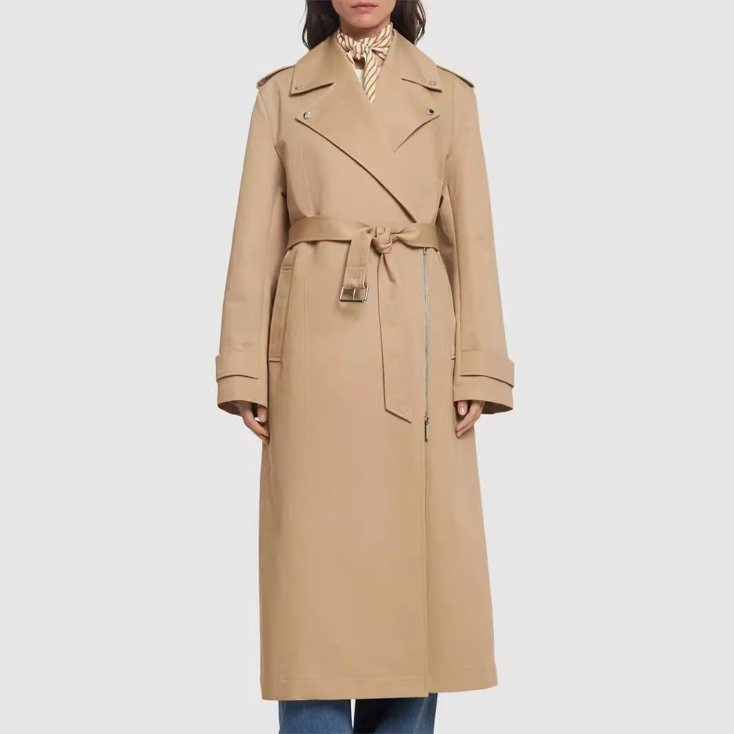 Damen bodenlanger Oversize-Trenchcoat mit Reißverschluss und weitem Schalkragen Nord Taschen