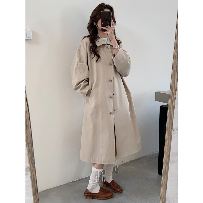 Damen Langer Oversize-Mantel im Trenchstil mit weitem Schnitt und klassischem Revers Nord Taschen