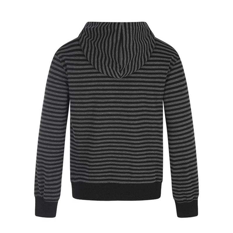 Damen Gestreifte Kapuzen‑Sweatjacke mit dekorativer Doppelreihe, Metall‑Zipper und Kapuze Nord Taschen