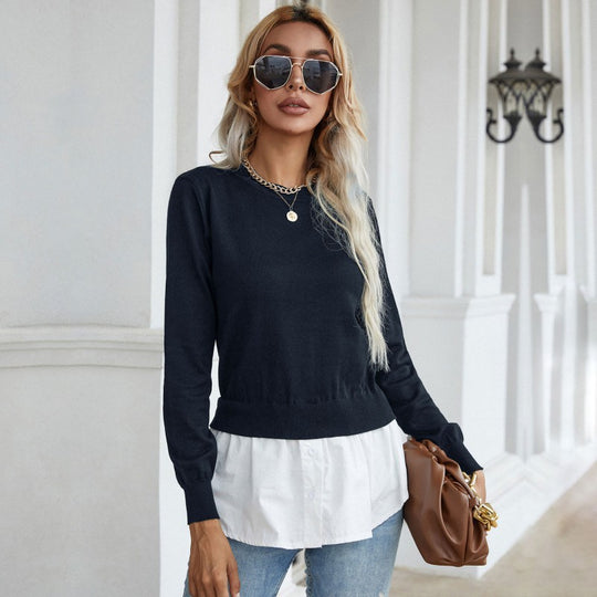 Damen Layering-Pullover mit Hemdoptik und feinem Feinstrick Nord Taschen