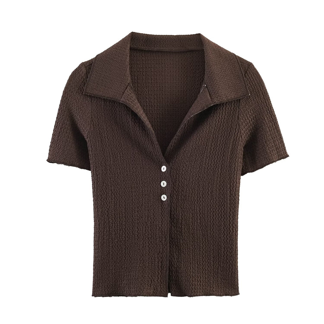Damen Zweiteiliges Feinstrick-Set mit Kurzarm-Polokragen-Top und High‑Waist Weitbein‑Hose Nord Taschen