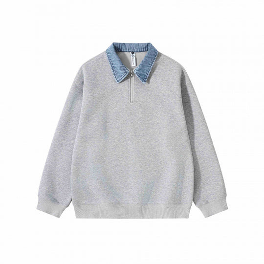 Unisex Oversize-Halbzip-Sweatshirt mit kontrastierendem Jeanskragen Nord Taschen