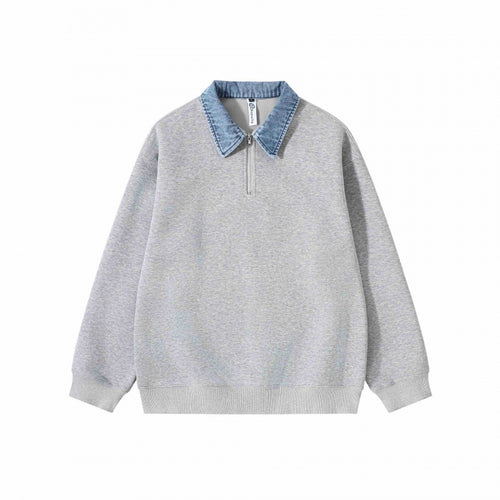 Unisex Oversize-Halbzip-Sweatshirt mit kontrastierendem Jeanskragen Nord Taschen
