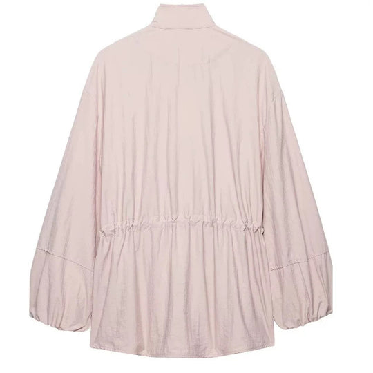 Damen Leichte Oversize‑Utilityjacke mit Tunnelzug‑Taillierung, Stehkragen und Ballonärmeln Nord Taschen