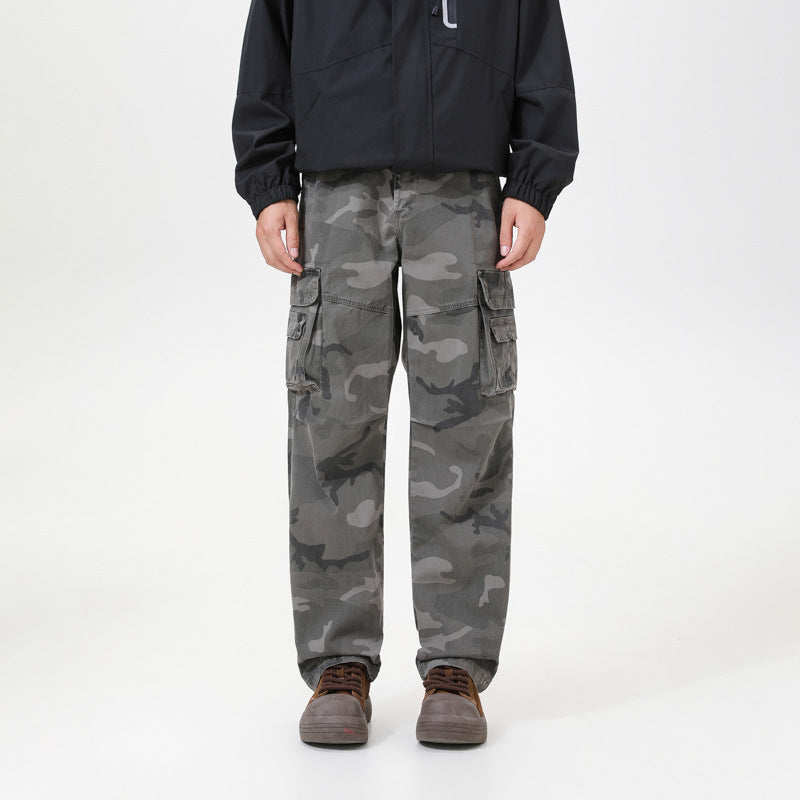 Herren Cargo-Hose mit Camouflage-Muster, Relaxed-Fit, Mehrfach-Taschen und Kordelzug am Saum Nord Taschen