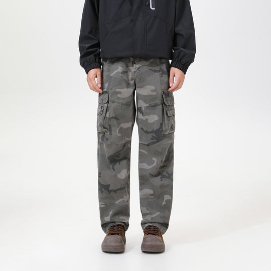 Herren Cargo-Hose mit Camouflage-Muster, Relaxed-Fit, Mehrfach-Taschen und Kordelzug am Saum Nord Taschen