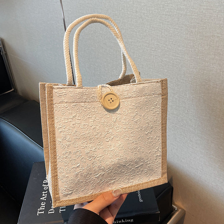 Damen stilvolle Jute-Handtasche mit floralem Druck Nord Taschen