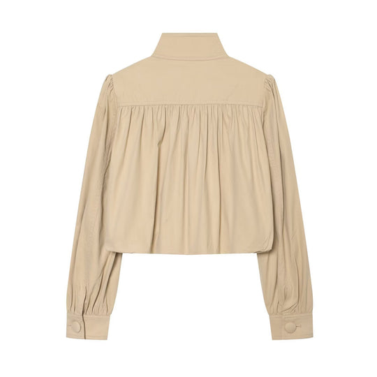 Damen Leichte Cropped Jacke mit gerafften Schultern, Stehkragen und Reißverschluss Nord Taschen