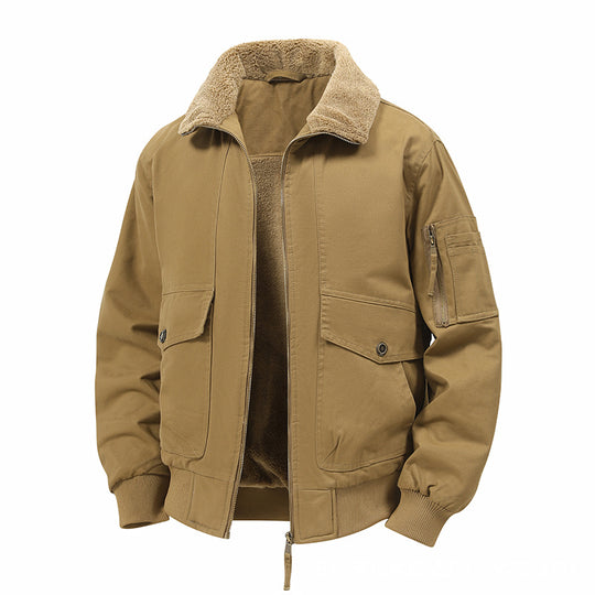 Herren Militärisch inspirierte Thermo-Bomberjacke mit Teddy‑Futter, Ärmeltasche und Druckknopf‑Klappentaschen Nord Taschen