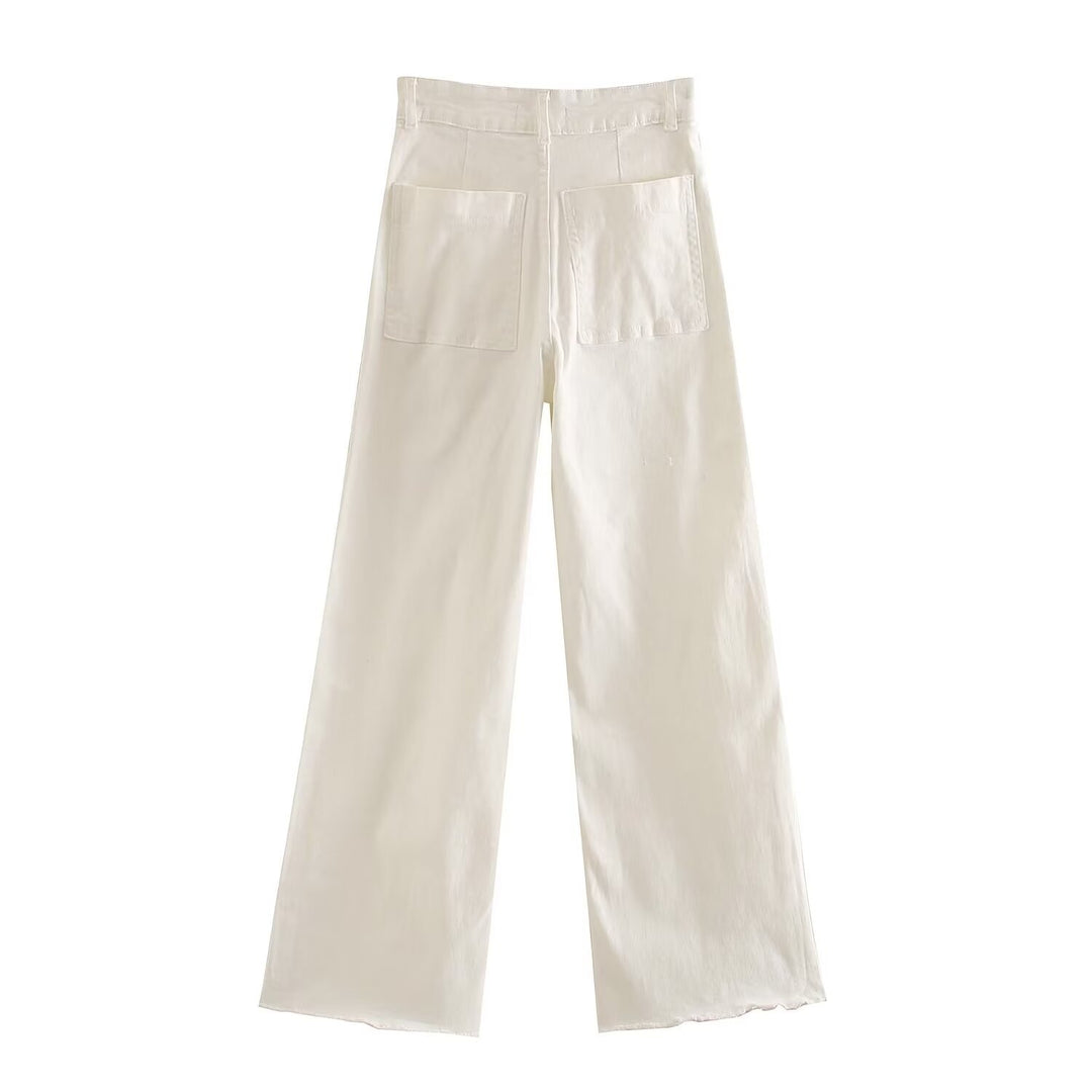 Damen weite High‑Waist Worker‑Hose mit aufgesetzten Gesäßtaschen Nord Taschen