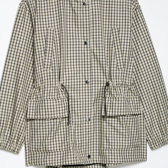 Damen Karierte Oversize-Parka mit Tunnelzug, Stehkragen und aufgesetzten Pattentaschen Nord Taschen