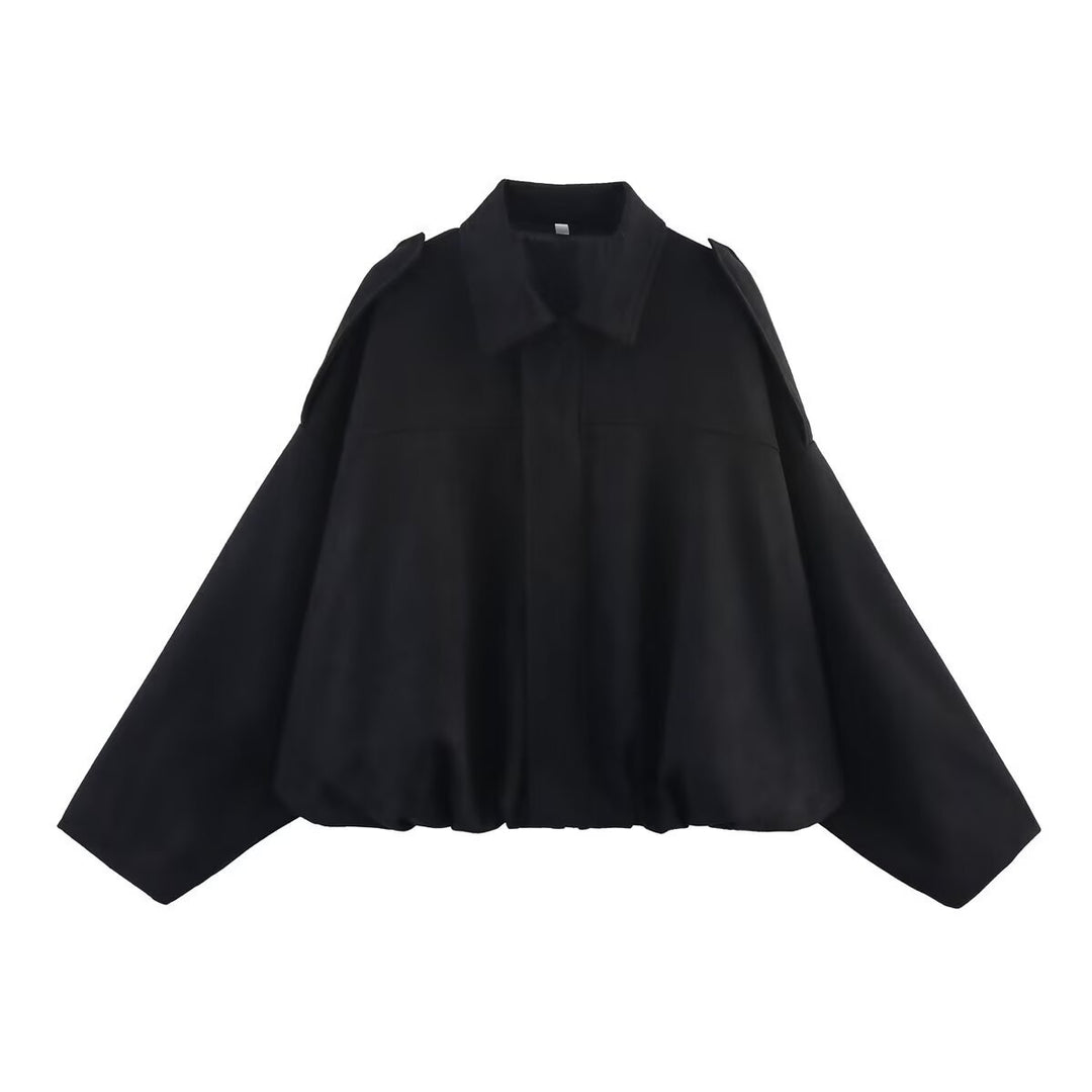 Damen Oversize-Suedejacke mit Schulterklappen, verdeckter Knopfleiste und elastischem Saum Nord Taschen
