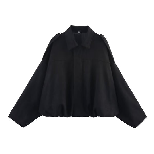 Damen Oversize-Suedejacke mit Schulterklappen, verdeckter Knopfleiste und elastischem Saum Nord Taschen
