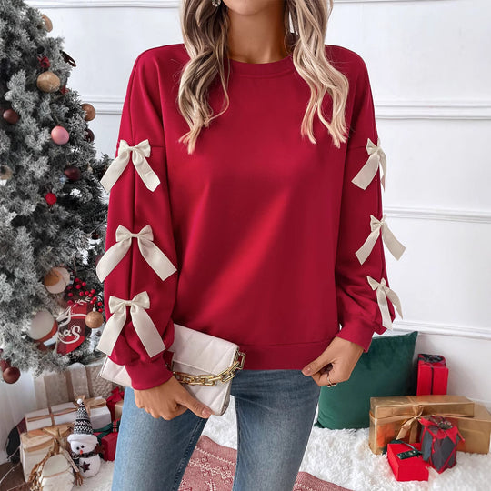 Damen Sweatshirt mit dekorischen Schleifen an den Ärmeln Nord Taschen