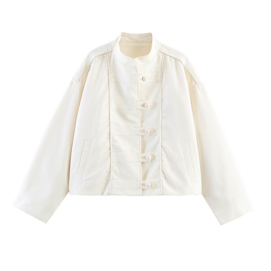 Damen Oversize Jacke mit Stehkragen und chinesischen Zierknöpfen Nord Taschen