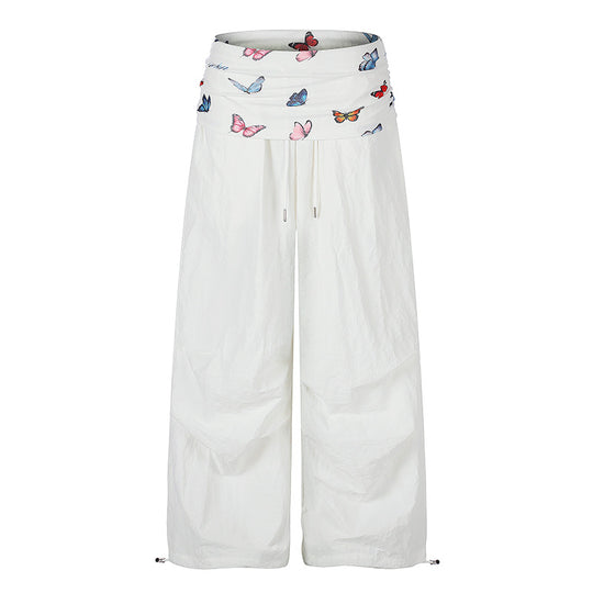 Damen Weite Palazzo-Loungehose mit gefaltetem Schmetterlingsbund und Kordelzug Nord Taschen